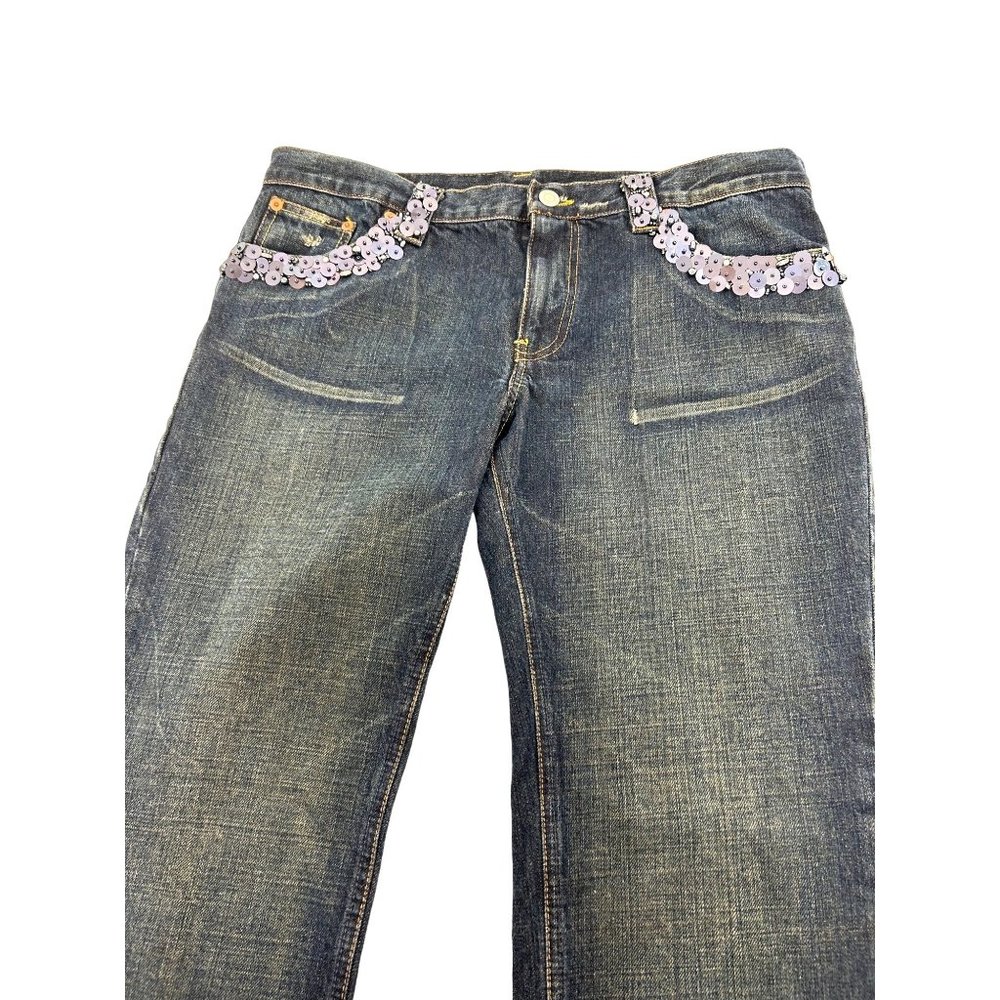 Eureka Italia Women’s Jeans EU 46 Italy Cotton Blue Sequins Beads 5 Pocket